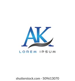 logo template letters AK elegant blue and gray shiny