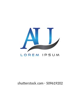 logo template letters AU elegant blue and gray shiny