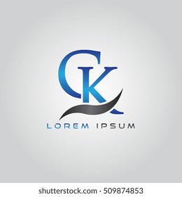 logo template letters CK elegant blue and gray shiny