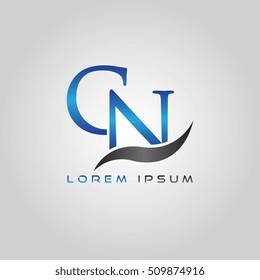 logo template letters CN elegant blue and gray shiny