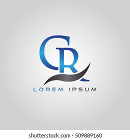 logo template letters CR elegant blue and gray shiny