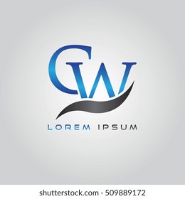 logo template letters CW elegant blue and gray shiny