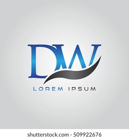 logo template letters DW elegant blue and gray shiny