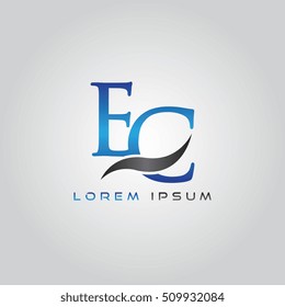 logo template letters EC elegant blue and gray shiny