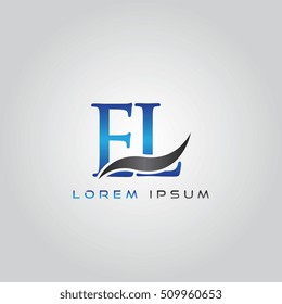 logo template letters EL elegant blue and gray shiny
