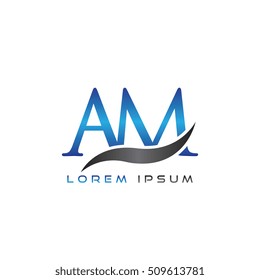 logo template letters AM elegant blue and gray shiny