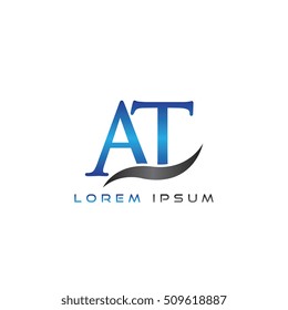 logo template letters AT elegant blue and gray shiny