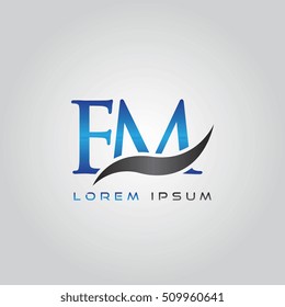 logo template letters EM elegant blue and gray shiny
