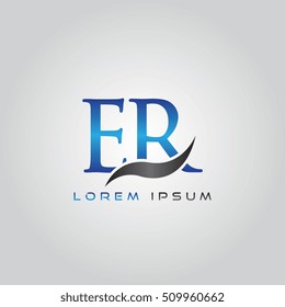 logo template letters ER elegant blue and gray shiny