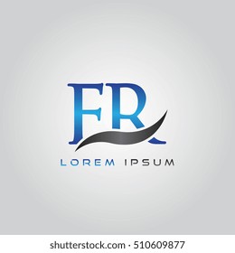 logo template letters FR elegant blue and gray shiny