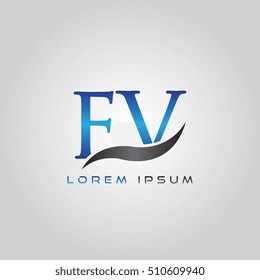 logo template letters FV elegant blue and gray shiny
