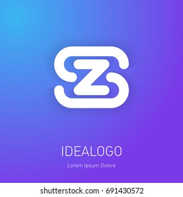 Logo template with letters S and Z on modern two-tone background. Vector logotype or label on dichromatic gradient