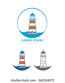 Logo template with lighthouse.  Lighthouse design element for logo, labels or badge. Vector Illustration