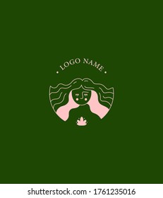Logo template in linear style. Delicate, subtle, elegant, natural, mysterious image of the girl's face. Fashionable logo for a beauty salon, natural cosmetics company and other business for women. 
