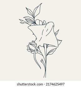 Logo template in linear style. Scat in flowers. Esoteric illustration for astrologer, shop, beauty salon