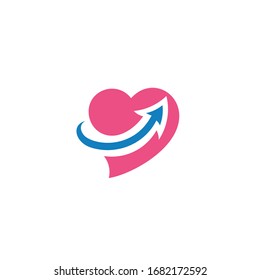 Plantilla de logotipo de amor y flecha. Sencillo estilo plano. Plantilla de logotipo vectorial lista para su uso.