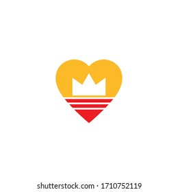 Plantilla con logo de amor y corona. Sencillo estilo plano. Plantilla de logotipo vectorial lista para su uso.
