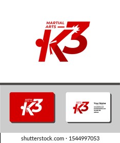 Logo template for martial art, K letter forming the man that kicking 3 number