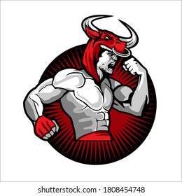 Logo Template of Martial Arts Fighter Wearing Bull Headdress