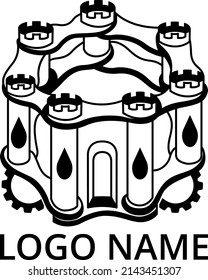 A logo template with a mechanical-style castle. Vector illustration.