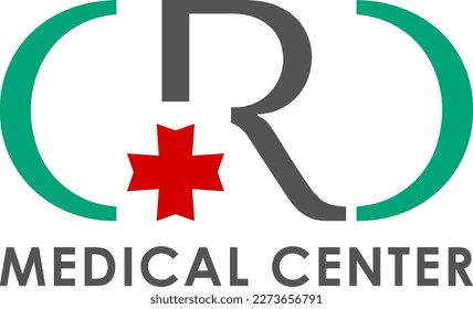 Logo template for a medical center with a stylized letter R and a cross. Vector illustration.