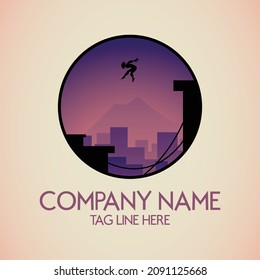 Logo template of men jumps over building