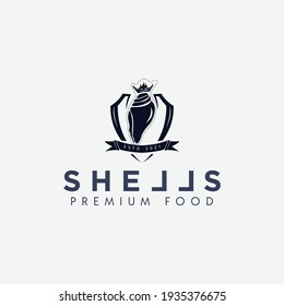Logo template for a menu of a fish restaurant, market, seafood store. Mussel shell vector illustration
