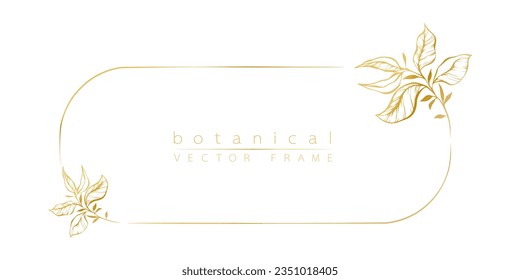 Logo-Vorlage in minimalem linearen Stil mit handgezeichneten Zweigen und Blättern. Eleganter Blumenrahmen. Botanische Vektorgrafik für Etiketten, Corporate Identity, Hochzeitseinladung, speichern Sie das Datum