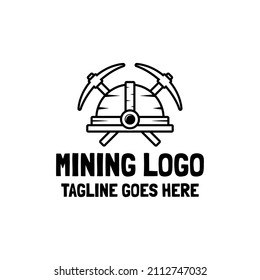logo template for mining company. The logo has the shape of a mine hat and pickaxe.