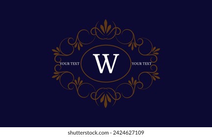 Logo template with monogram element and letter W in the center. Sophisticated ornament for restaurant, club, boutique, cafe, hotel cards. Vector illustration