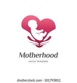 Logo template of motherhood, baby care, family love, pregnancy, childbearing