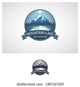 Logo template mountain and river in style badge, you can use this design for your villa, cabin, hotel, etc. - Vector