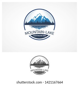 Logo template mountain and river in style badge, you can use this design for your villa, cabin, hotel, etc. - Vector.