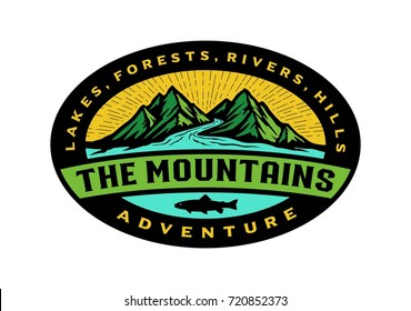 Logo Template Mountain And River In Style Badge