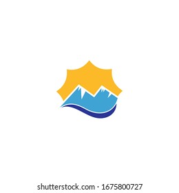 Logo template of mountain and sun. Simple flat style. Vector logo template ready for use.