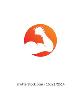 Plantilla de logotipo de músculo y sol. Sencillo estilo plano. Plantilla de logotipo vectorial lista para su uso.