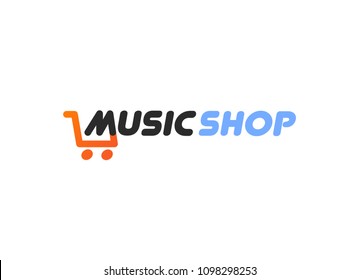Logo template for Music web site, signboard and business cards of music shop. Vector illustration in EPS 10.