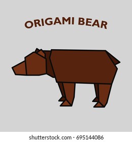 Logo template of origami brown bear in modern colored linear flat style. Vector illustration. Eps10.