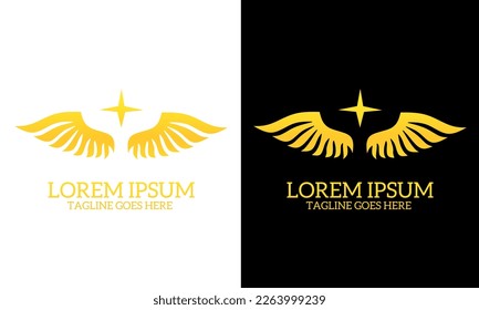 plantilla de logotipo un par de alas doradas con una estrella