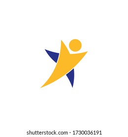 Logo-Vorlage von Menschen und Stern. Einfache Wohnung. Vector Logo Vorlage einsatzbereit.