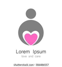 Logo-Vorlage - eine Person mit Herz. Die Idee für das Zeichen zur Identifizierung der Organisation, Fonds Gemeinschaft. Symbol der Liebe, der Fürsorge, des Schutzes.