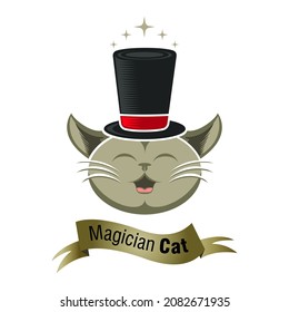  Logo Template For Pets Related Business. Cat Dressed Like A Magician.  Illustration For Pet Groomer, Shop Or Cat Cafe Or A Veterinary Clinic.