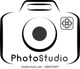 Logo template for photo studio with a stylized camera. Vector illustration.