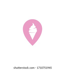 Logo template of pin and ice cream. Simple flat style. Vector logo template ready for use.