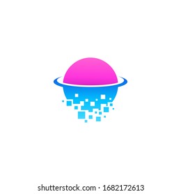 Logo template of planet digital. Simple flat style. Vector logo template ready for use.