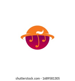 Logo-Vorlage von Planet und Musik. Einfache Wohnung. Vektorillustration Logo Vorlage bereit zur Verwendung.