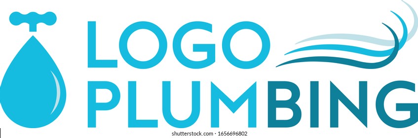 Logo template for a plumbing company with a stylized drop, faucet and wave. Vector illustration.