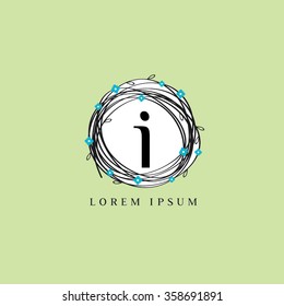 LOgo template representing wreath and the letter i