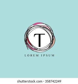 Logo template representing wreath and the letter T