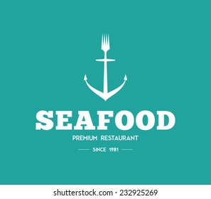 Logo template restaurant, bar, mediterranean food, anchor, fork, brand, branding, logotype, company, corporate, identity. Retro vintage, hipster style design. Clean and modern